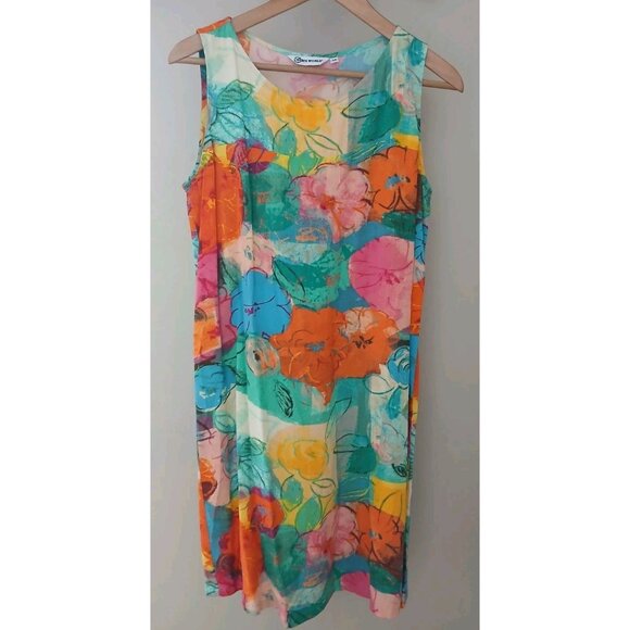 Jams World Cotton Flower Sleeveless Dress Size Medium Pink Floral Tropical - Picture 1 of 10